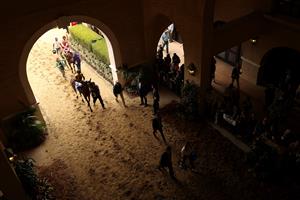 DEL MAR, CALIFORNIA - NOVEMBER 05: Horses enter the track for the Breeders' Cup Juvenile Turf Sprint race at Del Mar Race Track on November 05, 2021 in Del Mar, California. (Photo by Sean M. Haffey/Getty Images)
