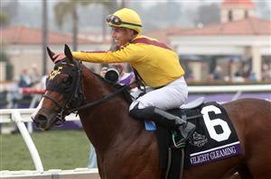 DEL MAR, CALIFORNIA - NOVEMBER 05: Jockey Irad Ortiz, Jr. celebrates after riding Twilight Gleaming to win the Breeders' Cup Juvenile Turf Sprint at Del Mar Race Track on November 05, 2021 in Del Mar, California. (Photo by Rob Carr/Getty Images)