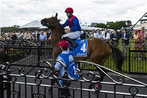 MELBOURNE, AUSTRALIA - NOVEMBER 06: James McDonald riding #4 Zaaki heads out for race 8, Paramount+ Mackinnon Stakes during 2021 Paramount+ Stakes Day at Flemington Racecourse on November 06, 2021 in Melbourne, Australia. (Photo by Daniel Pockett/Getty Images)
