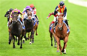 MELBOURNE, AUSTRALIA - NOVEMBER 06: James McDonald riding #1 Nature Strip wins race 6, the Darley Sprint Classic during 2021 Paramount+ Stakes Day at Flemington Racecourse on November 06, 2021 in Melbourne, Australia. (Photo by Quinn Rooney/Getty Images)