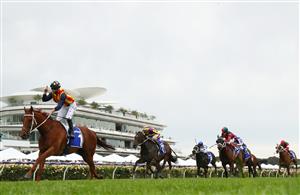 MELBOURNE, AUSTRALIA - NOVEMBER 06: James McDonald riding #1 Nature Strip wins race 6, the Darley Sprint Classic during 2021 Paramount + Stakes Day at Flemington Racecourse on November 06, 2021 in Melbourne, Australia. (Photo by Robert Cianflone/Getty Images)