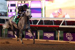 DEL MAR, CALIFORNIA - NOVEMBER 06: Jockey Joel Rosario rides Knicks Go to win the Breeders' Cup Classic at Del Mar Race Track on November 06, 2021 in Del Mar, California. (Photo by Rob Carr/Getty Images)