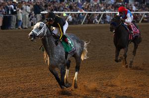 DEL MAR, CALIFORNIA - NOVEMBER 06: Jockey Joel Rosario rides Knicks Go to win the Breeders' Cup Classic at Del Mar Race Track on November 06, 2021 in Del Mar, California. (Photo by Sean M. Haffey/Getty Images)