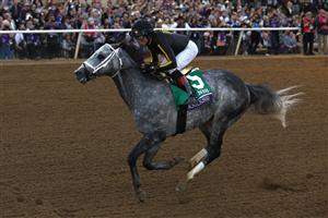 DEL MAR, CALIFORNIA - NOVEMBER 06: Jockey Joel Rosario rides Knicks Go to win the Breeders' Cup Classic at Del Mar Race Track on November 06, 2021 in Del Mar, California. (Photo by Sean M. Haffey/Getty Images)