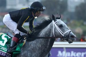 DEL MAR, CALIFORNIA - NOVEMBER 06: Jockey Joel Rosario rides Knicks Go to win the Breeders' Cup Classic at Del Mar Race Track on November 06, 2021 in Del Mar, California. (Photo by Rob Carr/Getty Images)