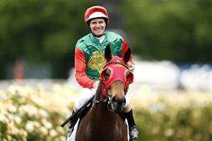MELBOURNE, AUSTRALIA - NOVEMBER 06: Luke Nolen on board #8 Zayydani returns to scale after winning race 5, the TAB Matriarch Stakes during 2021 Paramount+ Stakes Day at Flemington Racecourse on November 06, 2021 in Melbourne, Australia. (Photo by Darrian Traynor/Getty Images)