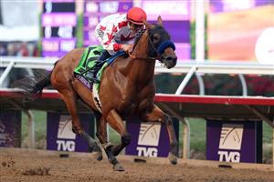 DEL MAR, CALIFORNIA - NOVEMBER 05: Jockey Mike Smith rides Corniche to win the Breeders' Cup Juvenile at Del Mar Race Track on November 05, 2021 in Del Mar, California. (Photo by Rob Carr/Getty Images)