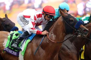 DEL MAR, CALIFORNIA - NOVEMBER 05: Jockey Mike Smith rides Corniche in the Breeders' Cup Juvenile at Del Mar Race Track on November 05, 2021 in Del Mar, California. (Photo by Rob Carr/Getty Images)