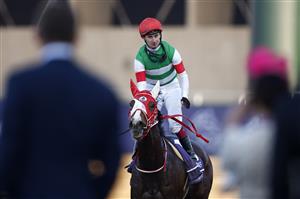 DEL MAR, CALIFORNIA - NOVEMBER 06: Jockey Oisin Murphy reacts after riding Marche Lorraine to win the Breeders' Cup Distaff at Del Mar Race Track on November 06, 2021 in Del Mar, California. (Photo by Sean M. Haffey/Getty Images)