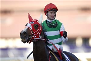 DEL MAR, CALIFORNIA - NOVEMBER 06: Jockey Oisin Murphy reacts after riding Marche Lorraine to win the Breeders' Cup Distaff at Del Mar Race Track on November 06, 2021 in Del Mar, California. (Photo by Sean M. Haffey/Getty Images)