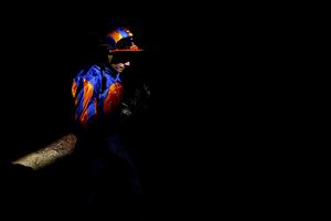 DEL MAR, CALIFORNIA - NOVEMBER 06: Jockey Ryan Moore who rode Love in the Breeders' Cup Filly & Mare Turf race at Del Mar Race Track walks off the track on November 06, 2021 in Del Mar, California. (Photo by Sean M. Haffey/Getty Images)