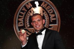 BRISBANE, AUSTRALIA - SEPTEMBER 27: Tom Trbojevic of the Manly Warringah Sea Eagles poses after winning the Dally M medal during the NRL 2021 Dally M Awards at the Howard Smith Wharves on September 27, 2021 in Brisbane, Australia. (Photo by Chris Hyde/Getty Images)