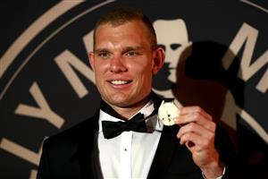 BRISBANE, AUSTRALIA - SEPTEMBER 27: Tom Trbojevic of the Manly Warringah Sea Eagles poses after winning the Dally M medal during the NRL 2021 Dally M Awards at the Howard Smith Wharves on September 27, 2021 in Brisbane, Australia. (Photo by Chris Hyde/Getty Images)