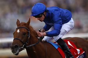 DEL MAR, CALIFORNIA - NOVEMBER 05: Jockey William Buick rides Modern Games to win the Breeders' Cup Juvenile Turf race at Del Mar Race Track on November 05, 2021 in Del Mar, California. (Photo by Sean M. Haffey/Getty Images)