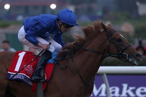 DEL MAR, CALIFORNIA - NOVEMBER 05: Jockey William Buick rides Modern Games to victory in the Breeders' Cup Juvenile Turf at Del Mar Race Track on November 05, 2021 in Del Mar, California. (Photo by Rob Carr/Getty Images)