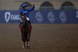 DEL MAR, CALIFORNIA - NOVEMBER 05: Jockey William Buick reacts after riding Modern Games to win the Breeders' Cup Juvenile Turf race at Del Mar Race Track on November 05, 2021 in Del Mar, California. (Photo by Sean M. Haffey/Getty Images)