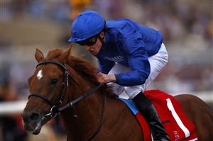 DEL MAR, CALIFORNIA - NOVEMBER 05: Jockey William Buick rides Modern Games to win the Breeders' Cup Juvenile Turf race at Del Mar Race Track on November 05, 2021 in Del Mar, California. (Photo by Sean M. Haffey/Getty Images)