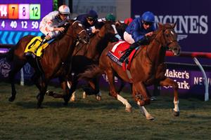 DEL MAR, CALIFORNIA - NOVEMBER 05: Jockey William Buick rides Modern Games to victory in the Breeders' Cup Juvenile Turf at Del Mar Race Track on November 05, 2021 in Del Mar, California. (Photo by Rob Carr/Getty Images)