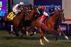 DEL MAR, CALIFORNIA - NOVEMBER 05: Jockey William Buick rides Modern Games to victory in the Breeders' Cup Juvenile Turf at Del Mar Race Track on November 05, 2021 in Del Mar, California. (Photo by Rob Carr/Getty Images)