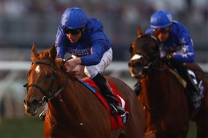 DEL MAR, CALIFORNIA - NOVEMBER 05: Jockey William Buick rides Modern Games to win the Breeders' Cup Juvenile Turf race at Del Mar Race Track on November 05, 2021 in Del Mar, California. (Photo by Sean M. Haffey/Getty Images)