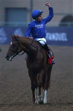 DEL MAR, CALIFORNIA - NOVEMBER 05: Jockey William Buick celebrates after riding Modern Games to victory in the Breeders' Cup Juvenile Turf at Del Mar Race Track on November 05, 2021 in Del Mar, California. (Photo by Rob Carr/Getty Images)
