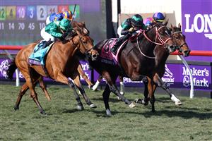 DEL MAR, CALIFORNIA - NOVEMBER 06: Jockey Yuga Kawada rides Loves Only You to victory in the Breeders' Cup Filly & Mare Turf at Del Mar Race Track on November 06, 2021 in Del Mar, California. (Photo by Rob Carr/Getty Images)