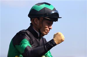 DEL MAR, CALIFORNIA - NOVEMBER 06: Jockey Yuga Kawada celebrates after riding Loves Only You to victory in the Breeders' Cup Filly & Mare Turf at Del Mar Race Track on November 06, 2021 in Del Mar, California. (Photo by Rob Carr/Getty Images)