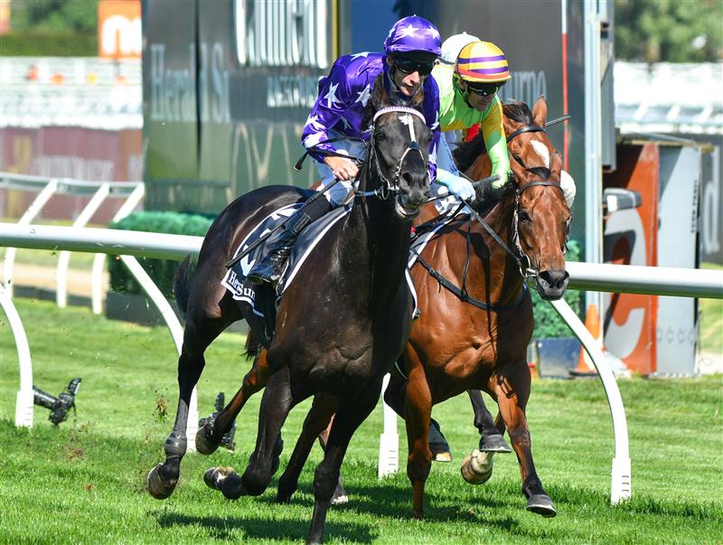 MELBOURNE, AUSTRALIA - NOVEMBER 27: Jamie Mott riding Sound winning Race 7, the Herald Sun Zipping Classic, during Melbourne Racing at Caulfield Racecourse on November 27, 2021 in Melbourne, Australia. (Photo by Vince Caligiuri/Getty Images)