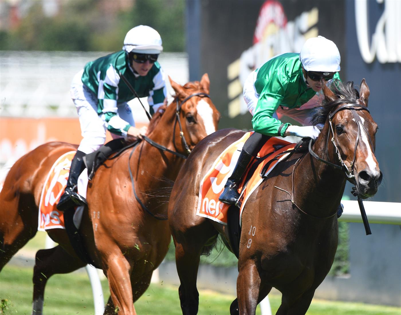 MELBOURNE, AUSTRALIA - NOVEMBER 27: Jye McNeil riding Enthaar winning Race 4, the Premier Signs Doveton Stakes, during Melbourne Racing at Caulfield Racecourse on November 27, 2021 in Melbourne, Australia. (Photo by Vince Caligiuri/Getty Images)