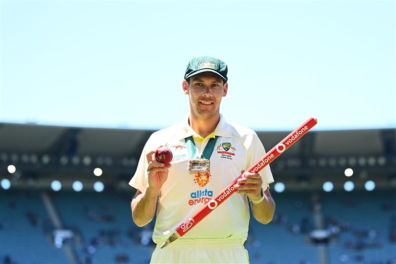 MELBOURNE, AUSTRALIA - DECEMBER 28: Scott Boland of Australia poses with the Johnny Muller medal, match ball and stump after winning and retaining the Ashes on day three of the Third Test match in the Ashes series between Australia and England at Melbourne Cricket Ground on December 28, 2021 in Melbourne, Australia. (Photo by Quinn Rooney/Getty Images)