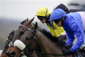 ASCOT, ENGLAND - JANUARY 22: Close action at Ascot Racecourse on January 22, 2022 in Ascot, England. (Photo by Alan Crowhurst/Getty Images)