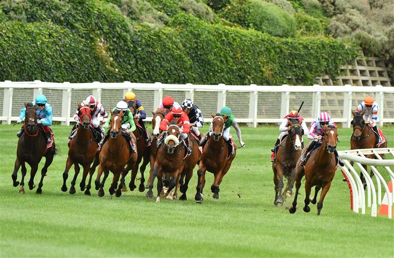 MELBOURNE, AUSTRALIA - JANUARY 29: Ben Allen riding Marabi winning Race 7, the Ma Services Group Australia Stakes, during Melbourne Racing at Moonee Valley Racecourse on January 29, 2022 in Melbourne, Australia. (Photo by Vince Caligiuri/Getty Images)