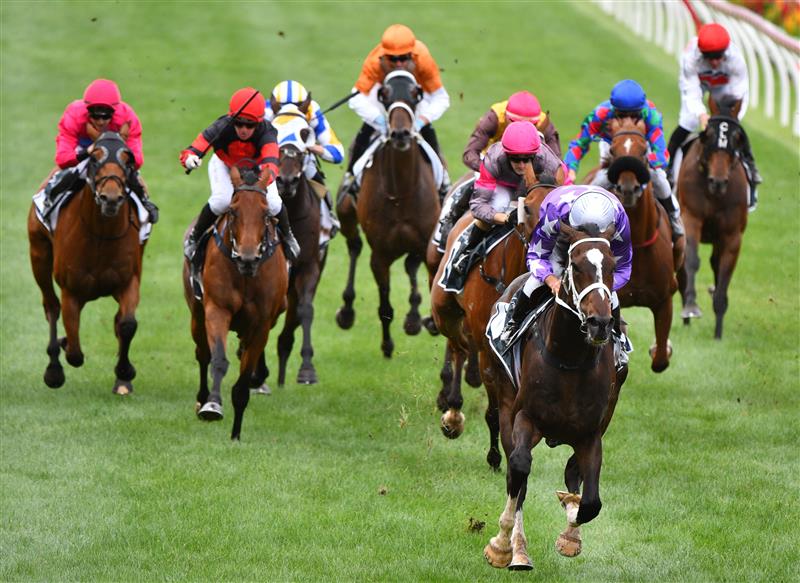 MELBOURNE, AUSTRALIA - JANUARY 29: Damien Oliver riding Rousseau winning Race 4, the Entry Education Martin Ralston Cup, during Melbourne Racing at Moonee Valley Racecourse on January 29, 2022 in Melbourne, Australia. (Photo by Vince Caligiuri/Getty Images)