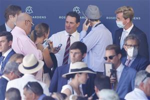SYDNEY, AUSTRALIA - JANUARY 29: Trainer Michael Freedman is interviewed by the media after winning race 3 the Widden Stakes with Queen Of The Ball during Sydney Racing at Rosehill Gardens on January 29, 2022 in Sydney, Australia. (Photo by Jenny Evans/Getty Images)