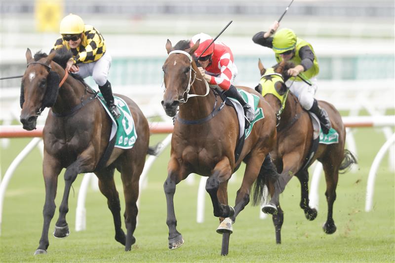 SYDNEY, AUSTRALIA - FEBRUARY 12: Tom Sherry on Highlights wins race 2 the Tab Highway Handicap  during Sydney Racing at Royal Randwick Racecourse on February 12, 2022 in Sydney, Australia. (Photo by Jenny Evans/Getty Images)
