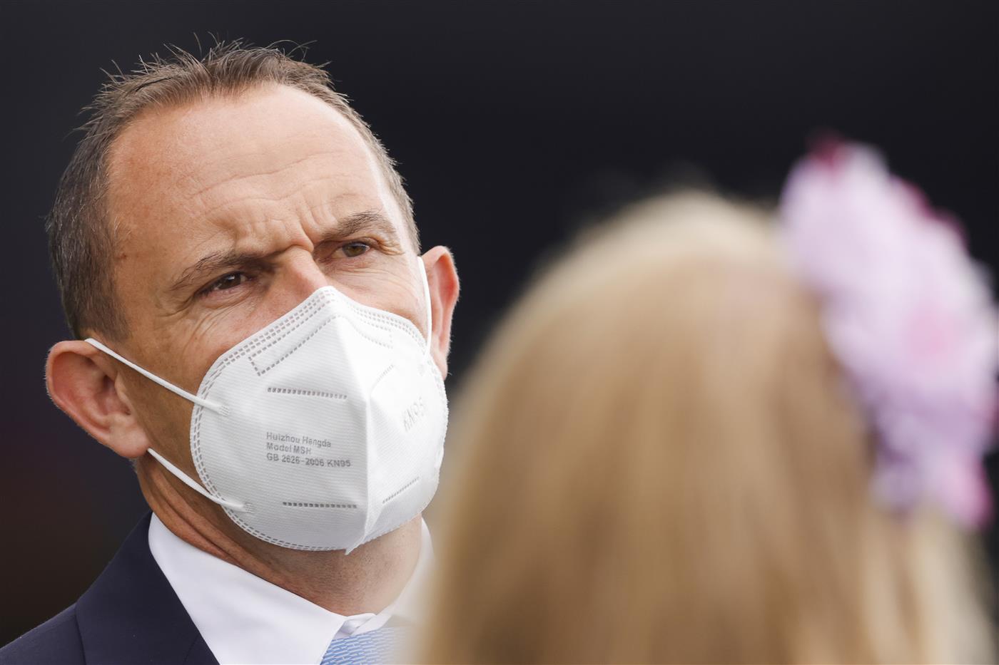 SYDNEY, AUSTRALIA - FEBRUARY 12: Trainer Chris Waller looks on after winning race 7 the Tab Light Fingers Stakes on Fangirl during Sydney Racing at Royal Randwick Racecourse on February 12, 2022 in Sydney, Australia. (Photo by Jenny Evans/Getty Images)