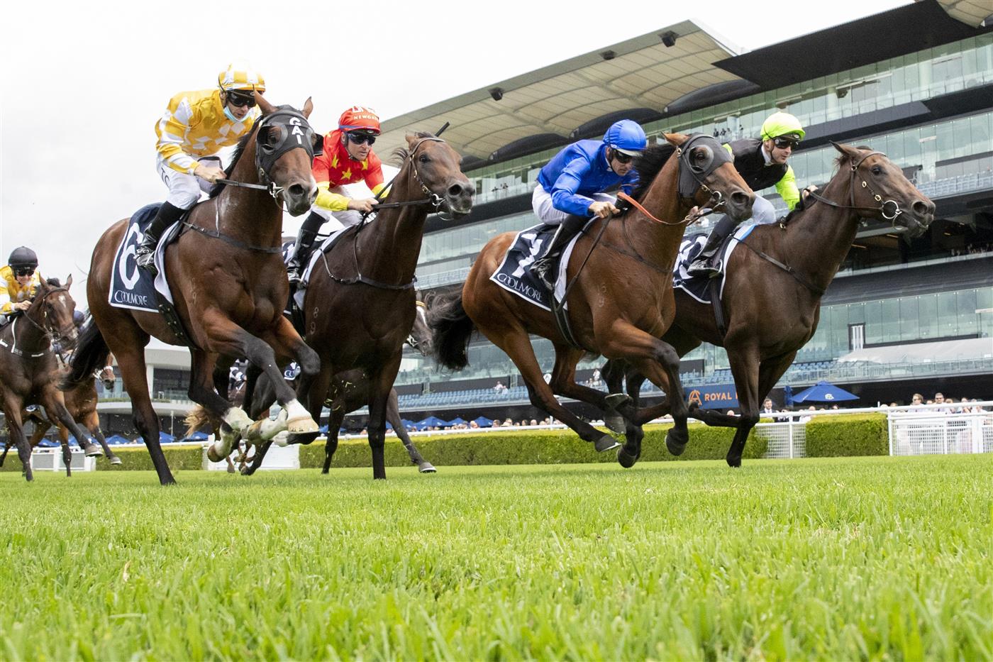 SYDNEY, AUSTRALIA - FEBRUARY 12: Sam Clipperton (green cap) on Mumbai Jewel wins race 1 the Coolmore Pierro Plate during Sydney Racing at Royal Randwick Racecourse on February 12, 2022 in Sydney, Australia. (Photo by Jenny Evans/Getty Images)