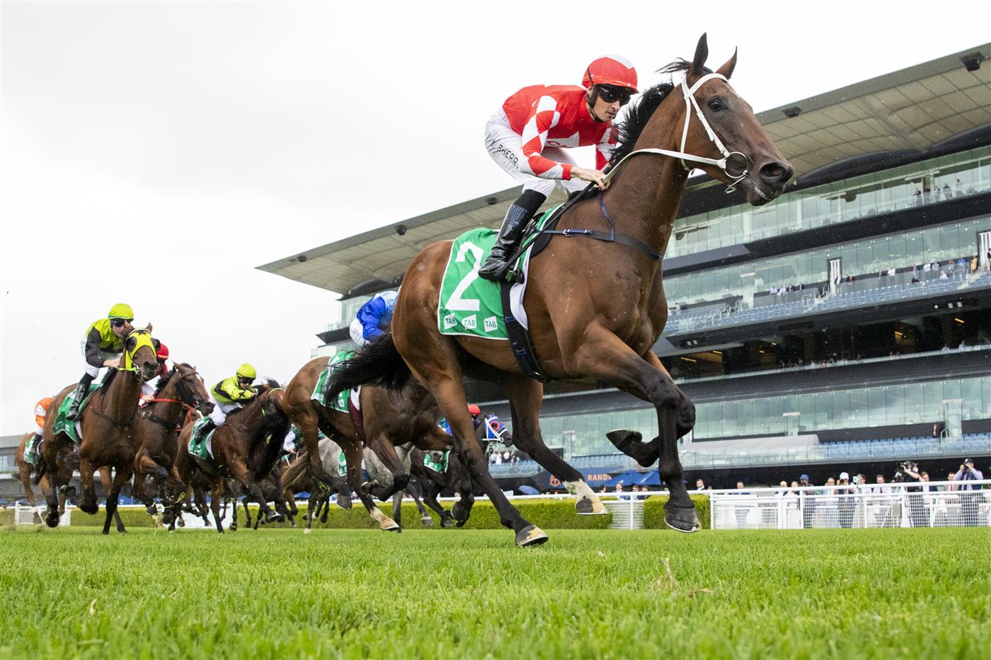SYDNEY, AUSTRALIA - FEBRUARY 12: Tom Sherry on Highlights wins race 2 the Tab Highway Handicap  during Sydney Racing at Royal Randwick Racecourse on February 12, 2022 in Sydney, Australia. (Photo by Jenny Evans/Getty Images)
