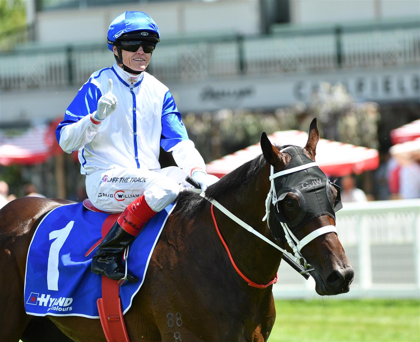 MELBOURNE, AUSTRALIA - FEBRUARY 12: Craig WIlliams riding Coastwatch after winning Race 2, the Hyland Race Colours Autumn Stakes, during Melbourne Racing at Caulfield Racecourse on February 12, 2022 in Melbourne, Australia. (Photo by Vince Caligiuri/Getty Images)