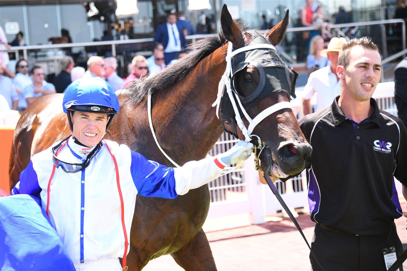 MELBOURNE, AUSTRALIA - FEBRUARY 12: Craig WIlliams riding Coastwatch after winning Race 2, the Hyland Race Colours Autumn Stakes, during Melbourne Racing at Caulfield Racecourse on February 12, 2022 in Melbourne, Australia. (Photo by Vince Caligiuri/Getty Images)