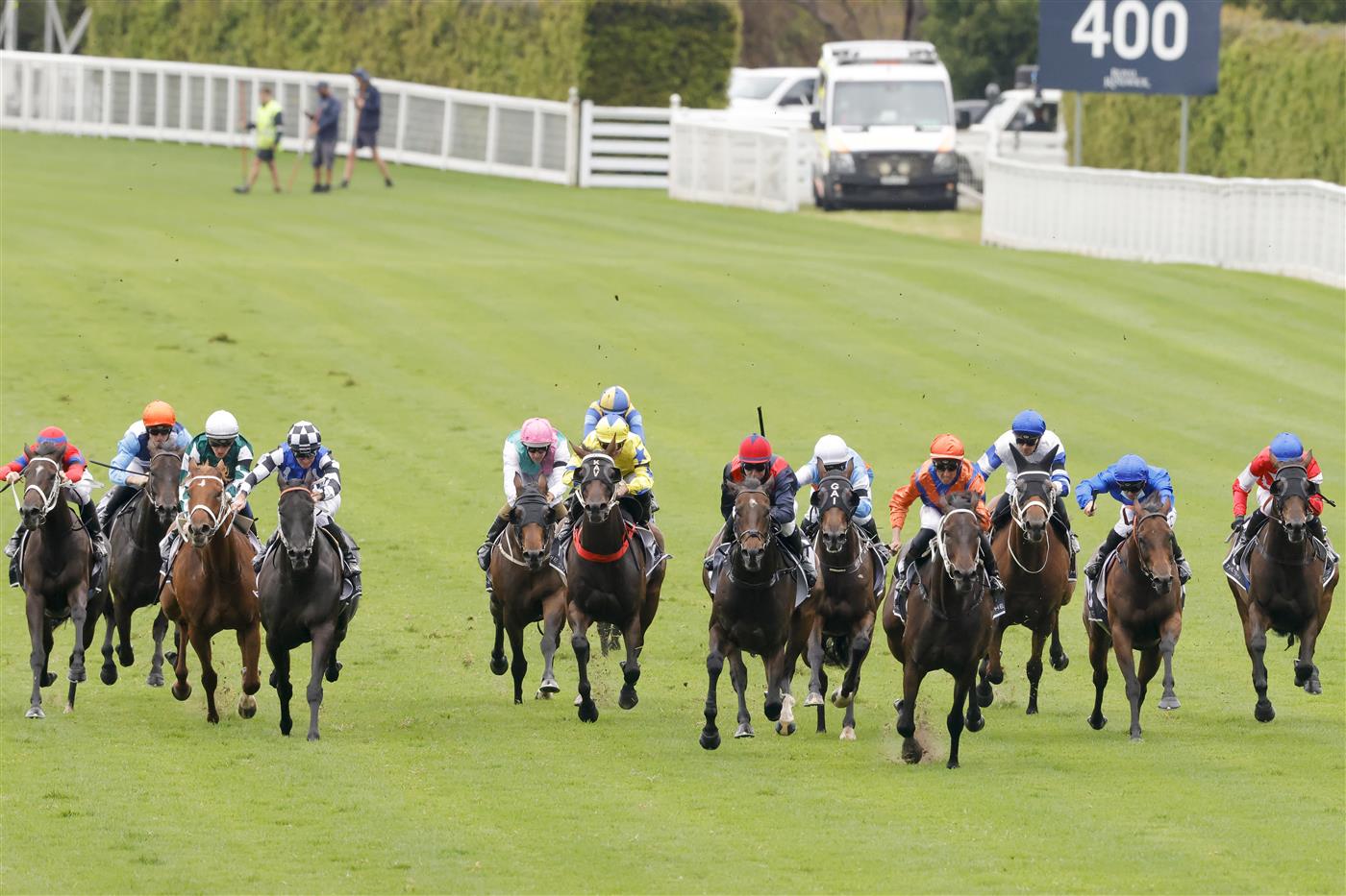 SYDNEY, AUSTRALIA - FEBRUARY 12: Nash Rawiller (orange) on Think it over wins race 8 The Agency Apollo Stakes during Sydney Racing at Royal Randwick Racecourse on February 12, 2022 in Sydney, Australia. (Photo by Jenny Evans/Getty Images)