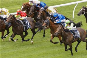 SYDNEY, AUSTRALIA - FEBRUARY 12: Sam Clipperton (green cap) on Mumbai Jewel wins race 1 the Coolmore Pierro Plate during Sydney Racing at Royal Randwick Racecourse on February 12, 2022 in Sydney, Australia. (Photo by Jenny Evans/Getty Images)