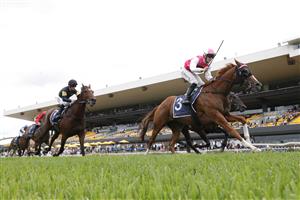 SYDNEY, AUSTRALIA - FEBRUARY 19: Tom Sherry on Expat wins race 4 the Rosehill Bowling Club Millie Fox Stakes during Sydney Racing at Rosehill Gardens on February 19, 2022 in Sydney, Australia. (Photo by Jenny Evans/Getty Images)