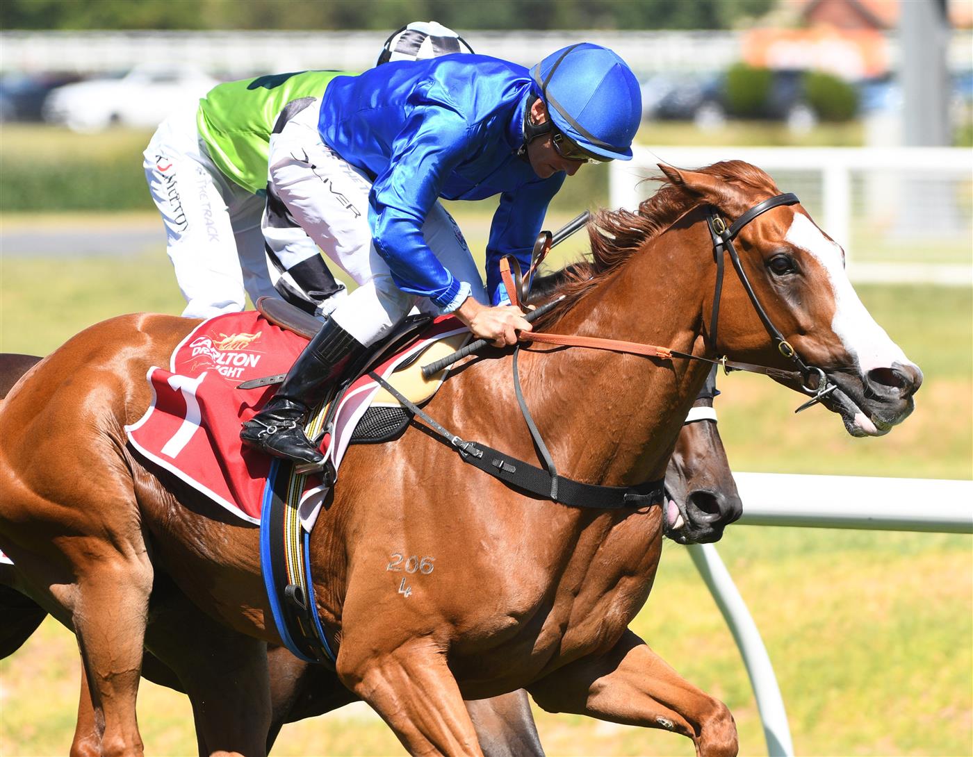 MELBOURNE, AUSTRALIA - FEBRUARY 26: Damien Oliver riding Cascadian winning Race 5, the Carlton Draught Peter Young Stakes, during Melbourne Racing at Caulfield Racecourse on February 26, 2022 in Melbourne, Australia. (Photo by Vince Caligiuri/Getty Images)