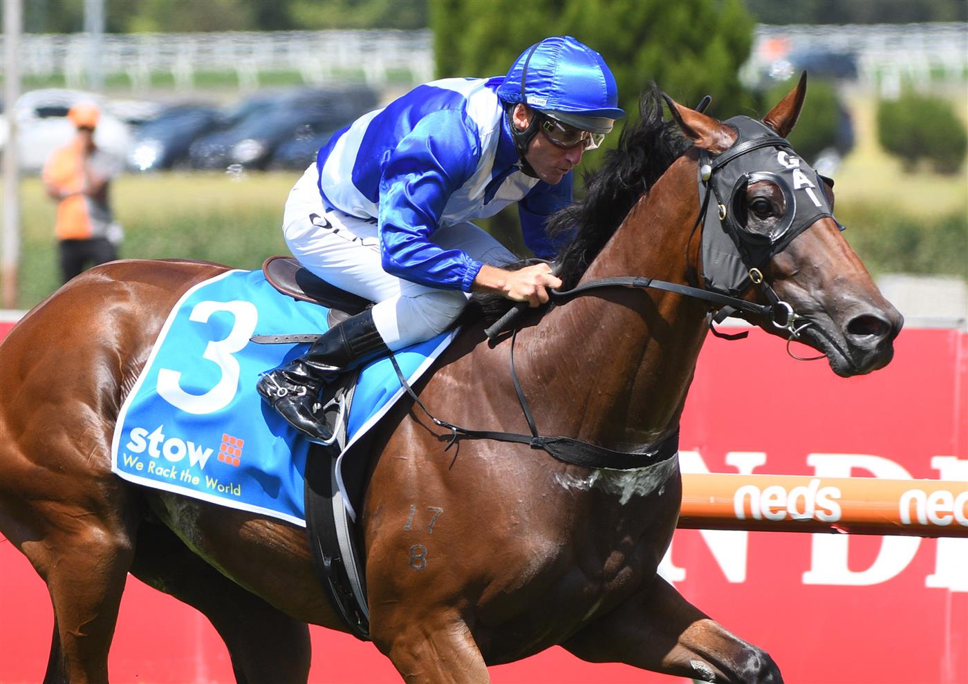 MELBOURNE, AUSTRALIA - FEBRUARY 26: Damien Oliver riding Castlereagh Kid winning Race 3, the Stow Storage Solutions Autumn Classic, during Melbourne Racing at Caulfield Racecourse on February 26, 2022 in Melbourne, Australia. (Photo by Vince Caligiuri/Getty Images)