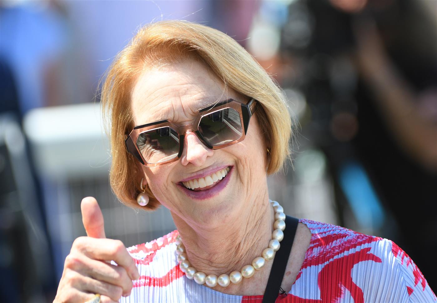 MELBOURNE, AUSTRALIA - FEBRUARY 26: Trainer Gai Waterhouse after Castlereagh Kid won Race 3, the Stow Storage Solutions Autumn Classic, during Melbourne Racing at Caulfield Racecourse on February 26, 2022 in Melbourne, Australia. (Photo by Vince Caligiuri/Getty Images)