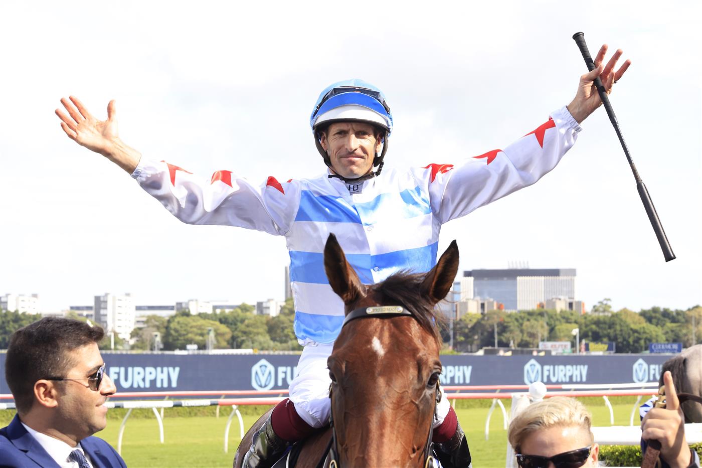 SYDNEY, AUSTRALIA - MARCH 05: Hugh Bowman on Forbidden Love returns to scale after winning race 7 the Furphy Canterbury Stakes during Sydney Racing at Royal Randwick Racecourse on March 05, 2022 in Sydney, Australia. (Photo by Mark Evans/Getty Images)