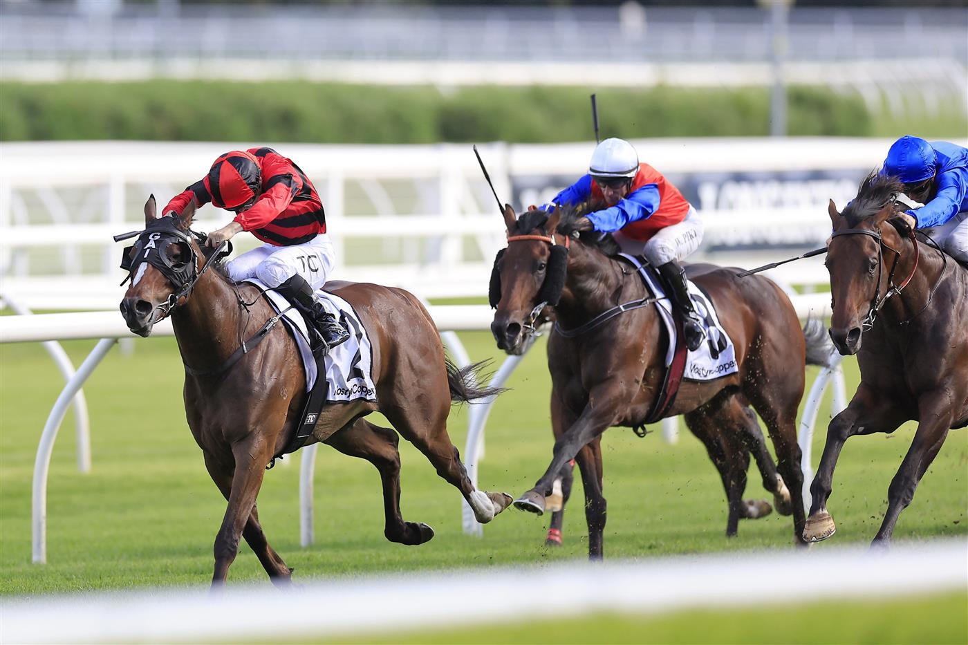 SYDNEY, AUSTRALIA - MARCH 05: Tim Clark on Converge wins race 8 the Mostyn Copper Randwick Guineas during Sydney Racing at Royal Randwick Racecourse on March 05, 2022 in Sydney, Australia. (Photo by Mark Evans/Getty Images)