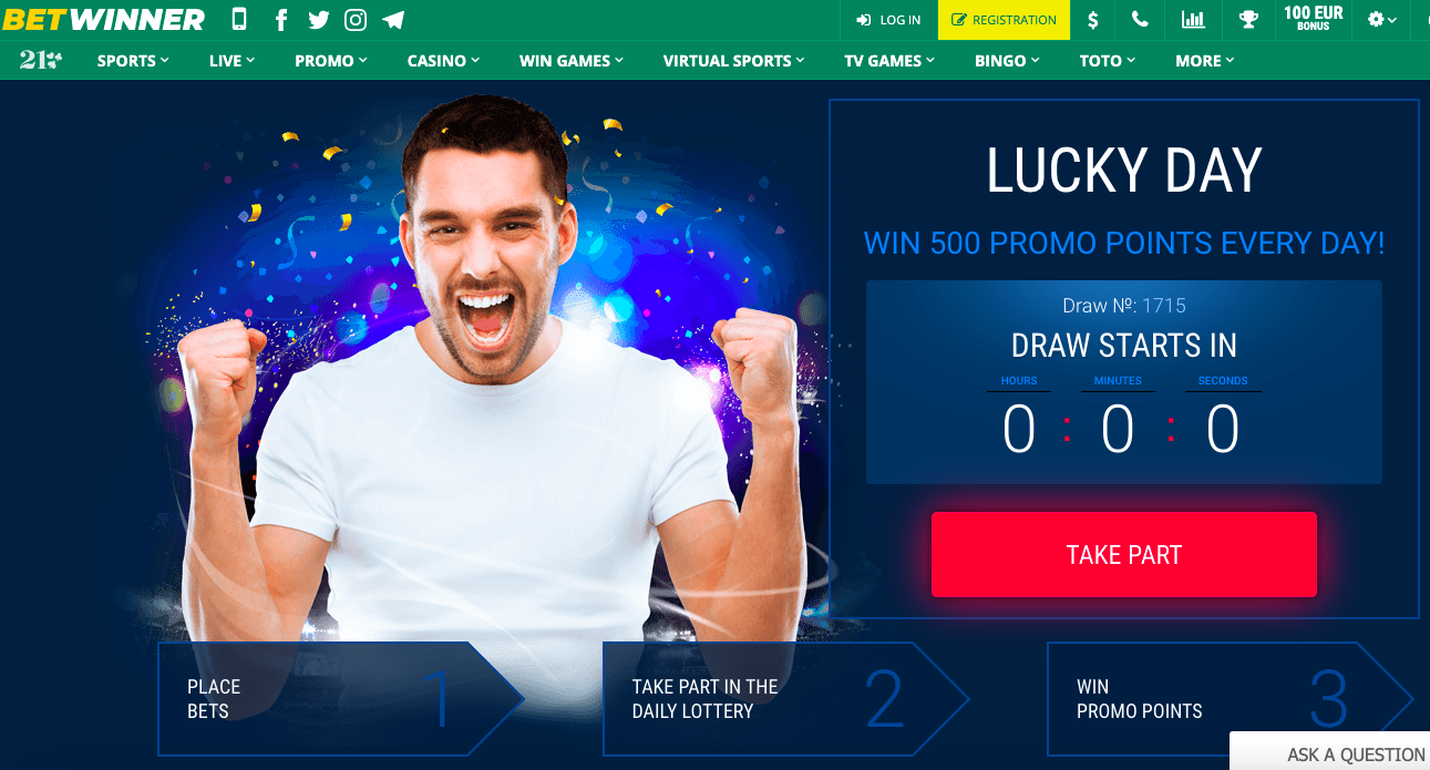 Lucky Day promo at Betwinner - Win 500 promo points
