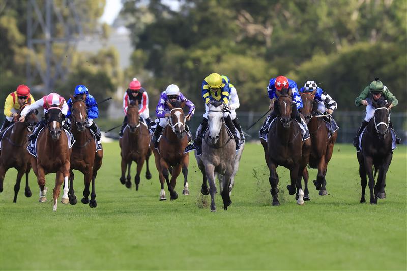 SYDNEY, AUSTRALIA - MARCH 12: Jason Collett on Lighthouse wins race 8 the Coolmore Classic during Sydney Racing Chandon Ladies Day at Rosehill Gardens on March 12, 2022 in Sydney, Australia. (Photo by Mark Evans/Getty Images)